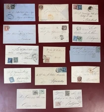 Spain, 1850's-1870's, Lot of 14 Covers, Franked with a Variety of Stamps
