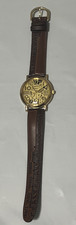 Vintage 1995 Guess Original Watch Gold Dial Logo Japan Quartz Brown Band WORKING