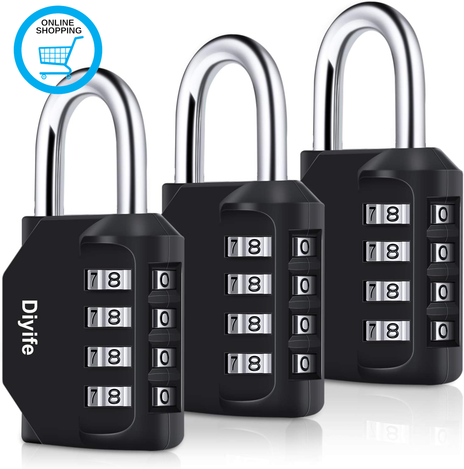 Combination Padlock, [3 Pack]  4 Digit Lock Combination, Padlock Weatherproof Ou