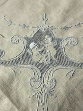 Vintage 35 Sq. White Linen/Pale Blue Swiss Ap...