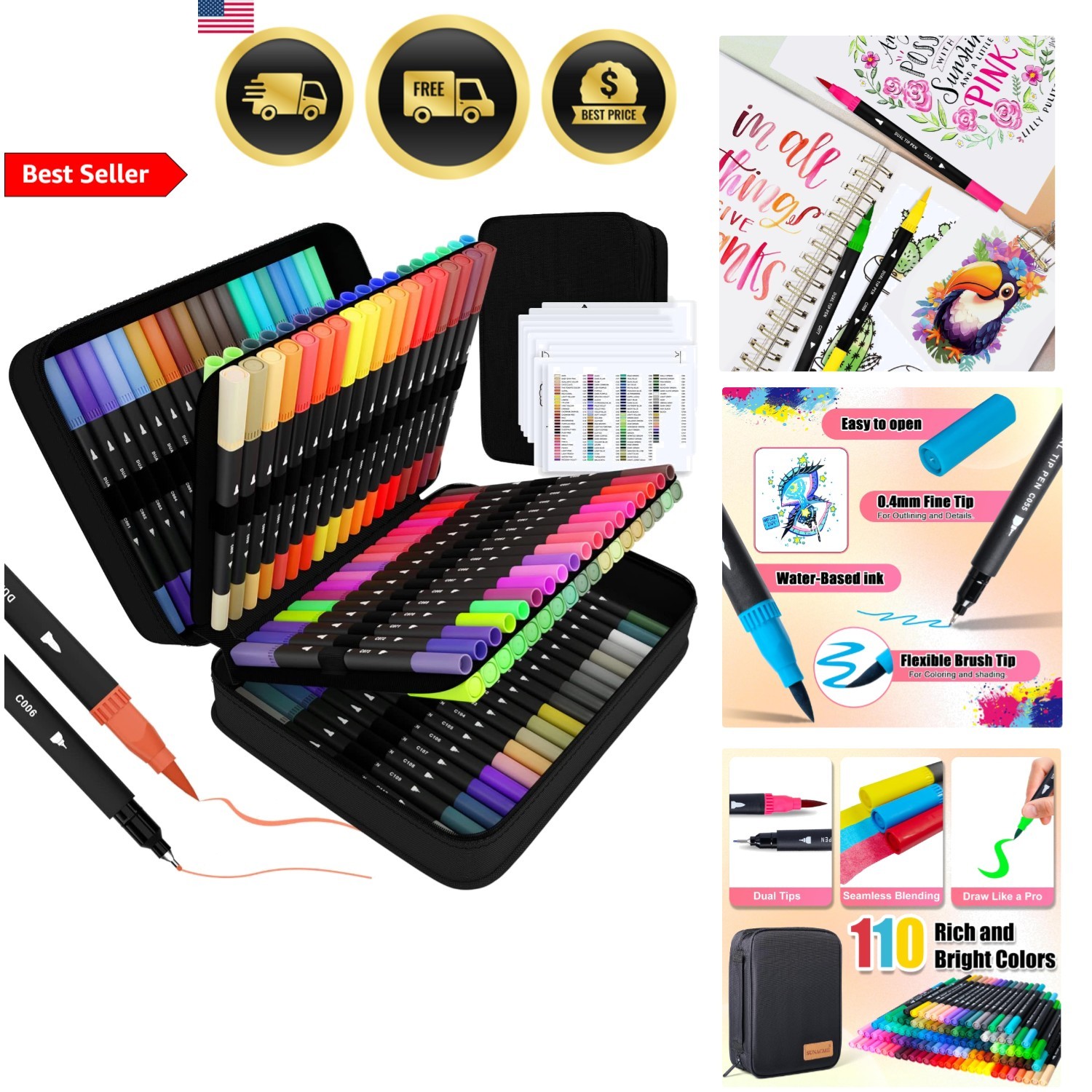 Pens Artist Coloring Marker Set 110 Color Fineliner Brush