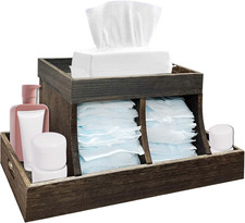 Diaper Caddy Organizer - Durable Wooden Changing Station Table with Diaper Stora