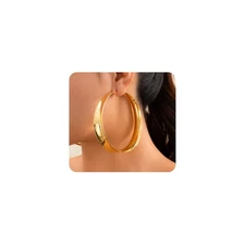 Gold Chunky Hoop Earrings for Women Exaggerated Large Wide Post Thick Hoop...