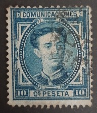 Spain: 1876 - King Alfonso XII - 10c Blue - Used Antique Stamp