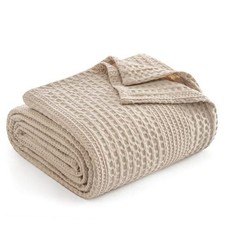 Lightweight Waffle Weave Blanket King Size, King 104"x90" Light Tan