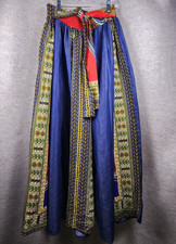 Traditional African Blue  Multi Color Print Maxi Skirt Pockets ONE SIZE EUC