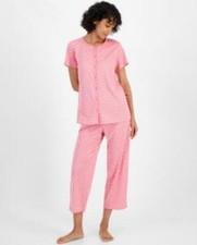 Charter Club Women's 2-Pc. Cotton Geo Shell Pink Cropped Pajamas Set L