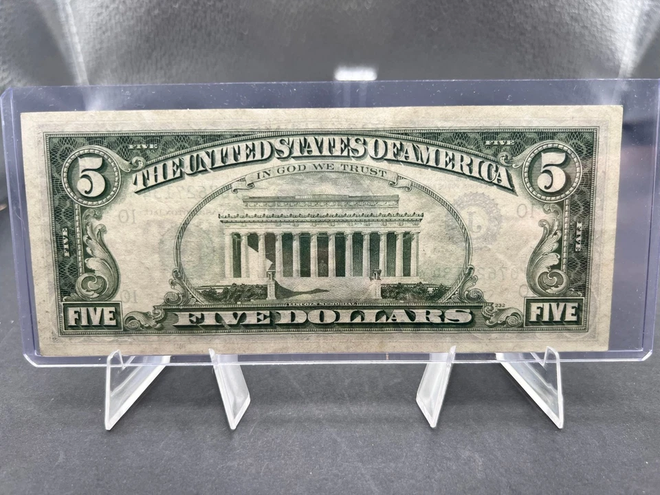 1974 USA $5 TREASURY NOTE GREEN SEAL REPLACEMENT - SN # J07627134* - Image 4 of 4