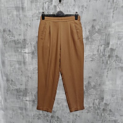 St Michael Marks & Spencer Camel Wool Blend Trousers UK14 High Waist Tailored