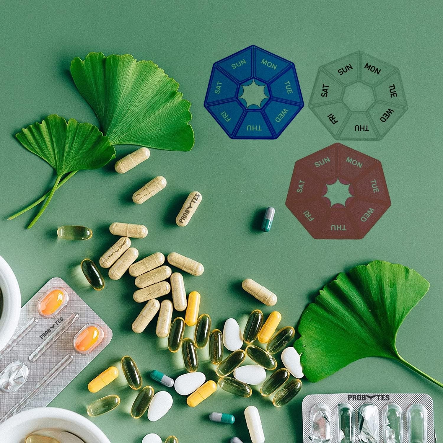 7 Day Heptagon Pill Box - BPA-Free, Weekly Pills/Vitamins/Tablets/Medicines Org