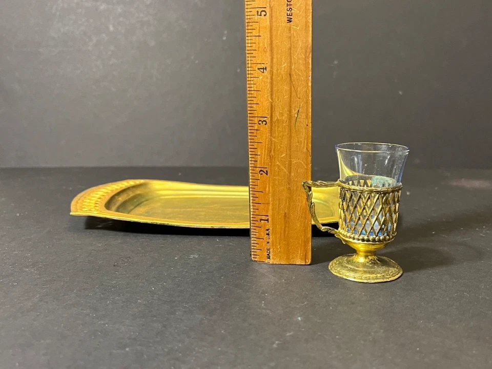 ACEPTABLE Juego de 6 vasos de chupito de café espresso con bandeja repintados brillo dorado con Foto 4 de 4