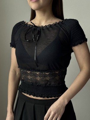 Gucci Top Blouse Black Cropped Ruffled Women's Size XS