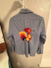 Women’s Medium Vintage Rooster Chicken Embroidered Colorful Long Sleeve