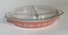 Pyrex Vintage Pink Daisy Divided Casserole Dish 1.5 Quart with Lid