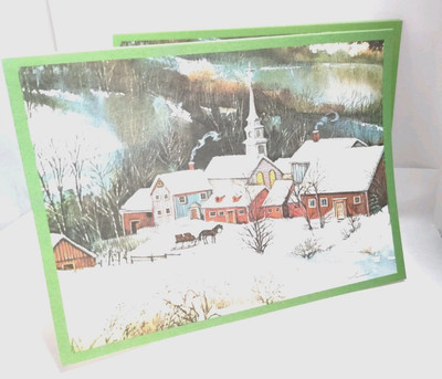 Vintage Current Inc 6 Christmas Cards & Envelopes ''Christmas Village'' 5x7'' NOS