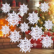 JOHOUSE 12PCS 3D Paper Snowflake Garland - White Hanging Ornaments...