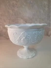 Vintage Indiana Glass White Ruffled Edge Pedestaled Milk Glass Compote Candy