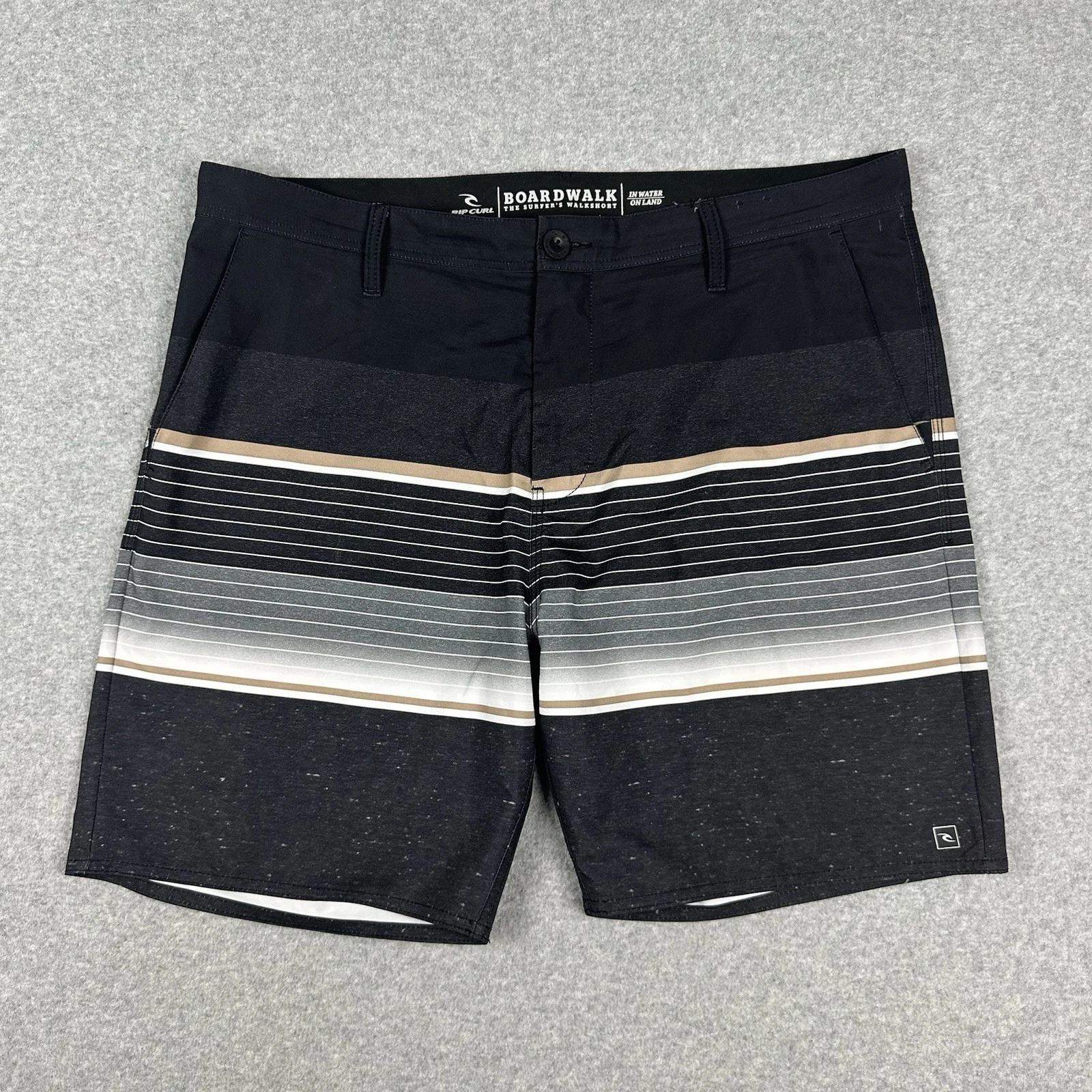 Rip Curl Boardwalk Mens Hybrid Board Shorts Size 38 Black Striped Surf Swim Wear