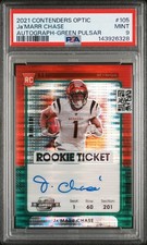 2021 CONTENDERS OPTIC AUTO-GREEN PULSAR #105 JA’MARR CHASE 20/25 PSA 9