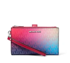 Michael Kors MK Jet Set Travel Double Zip Phone Wristlet Wallet Raspberry Ombré