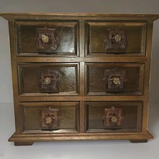 Caja de almacenamiento de joyas de madera de colección 6 cajones forrados Japón madera marrón