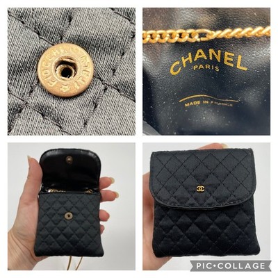 Chanel Micro Mini Flap Bag Quilted Vintage Black Satin RARE