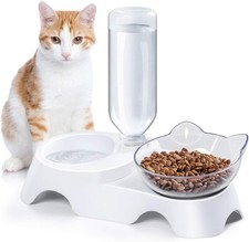 MILIFUN Double Dog Cat Bowls - Pets Water and Food Bowl Set, 15°Tilted Water and