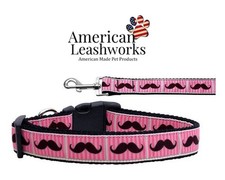 Made In America - Nylon Leashes and Collars - Pink Striped Moustache