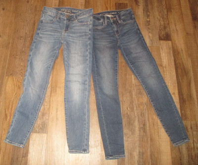 AMERICAN EAGLE girls SZ 00  SHORT lot of dark acid wash JEGGINGS denim jeans