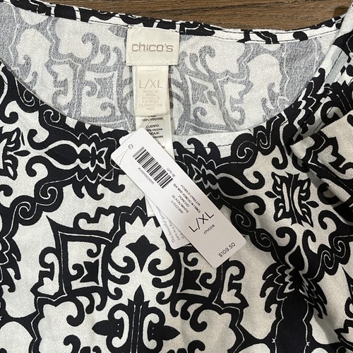 Chico's  Size L/XL Black White Poncho Fringe NWT - Picture 6 of 7