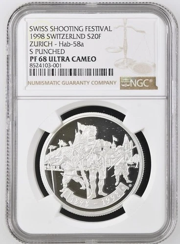 Switzerland 20 francs 1998  Albisgütli Shooting Festival  NGC PF68 ULTRA CAMEO