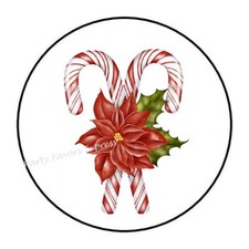 30 CANDYCANE POINSETTIA CHRISTMAS ENVELOPE SEALS LABELS FAVORS STICKERS 1.5"