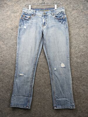 American Eagle Jeans Womens 8 Hipster Distressed Straight Leg Light Wash Denim