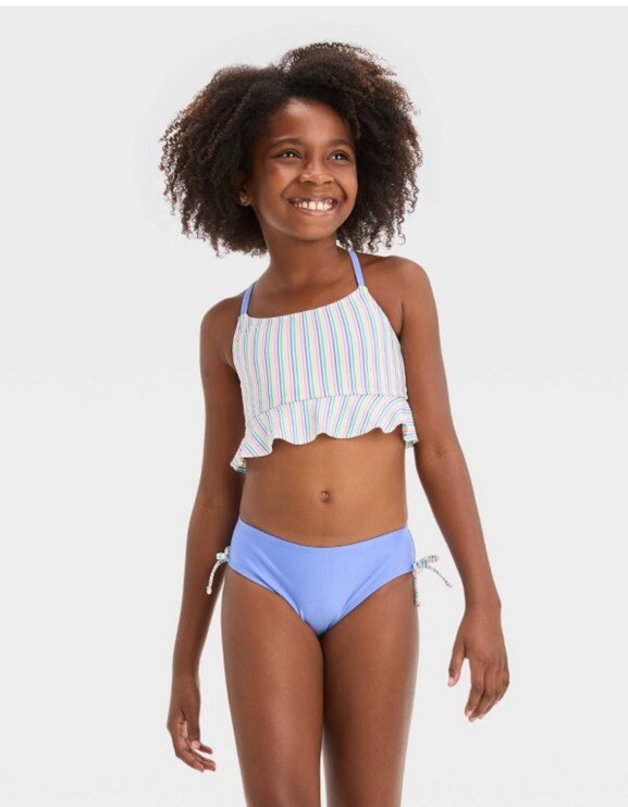 NWT Girls Cat & Jack Seersucker Striped Midkini Bikini