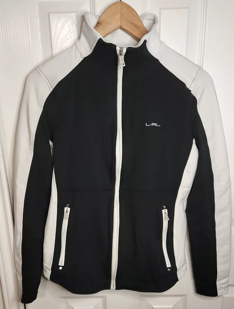 L RL Ralph Lauren Active Green Label Black White Full Zip Jacket Women s Size L
