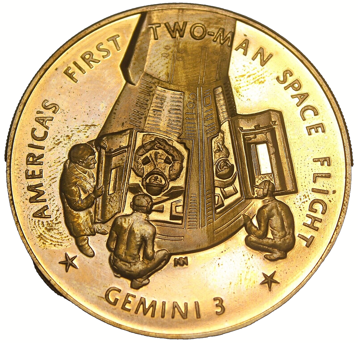 Gemini 3, First 2-Men in Space Flight 1965 Bronze Proof Medallion