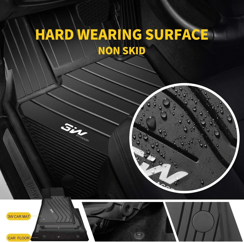 Alfombrillas 3W para todo tipo de clima para BMW Serie 3 X2 X3 X4 X5 X6 X7 1ª 2ª fila negras Foto 2 de 2