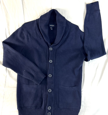 British Khaki Cardigan Mens Large Blue Button Down Ribbed Hem Cuffs Kurt Cobain