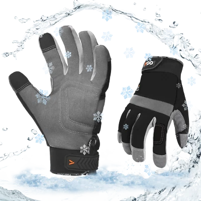 VGO... Vgo 1Pair 41℉ Lined Touchscreen Waterproof Winter Work Gloves (SL7584FLWP-BLA)