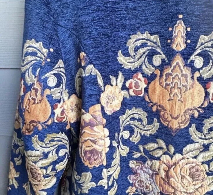 Susan Graver Jacket Womens Size 18W Blue Floral Tapestry Swing Coat Dressy NWT - Image 4 of 4