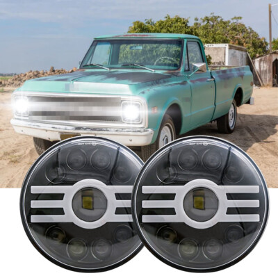 Pair 7'' Inch Round LED Headlights w/ DRL Angel Eyes for Chevy Bel Air 1955-1957