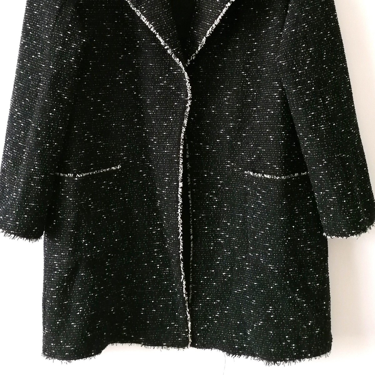 Max Studio Womens Black Tweed Fringe Marled Open Front