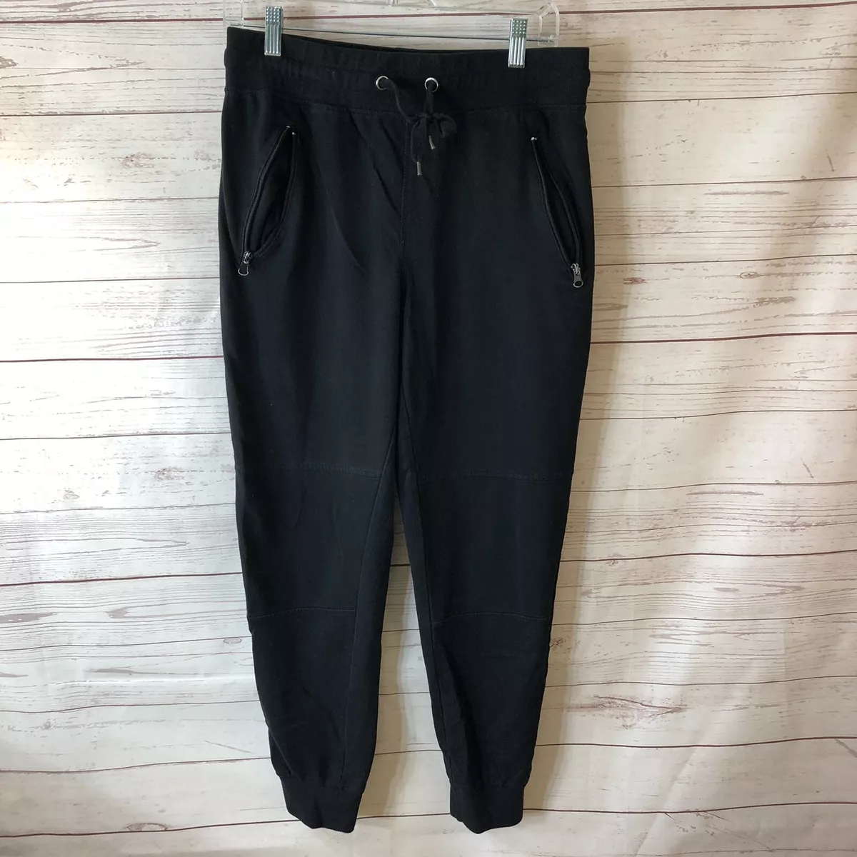 Ag Catton French Terry Joggers Pants Womens Size Large Black Drawstring  Pockets