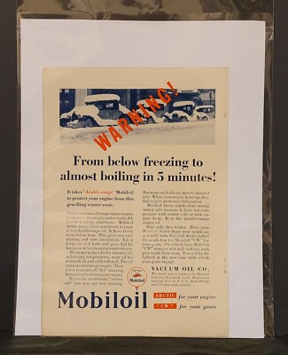 Mobiloil From Below Freezing To Almost Boiling In 5 Minutes Vtg Print Ad 1930