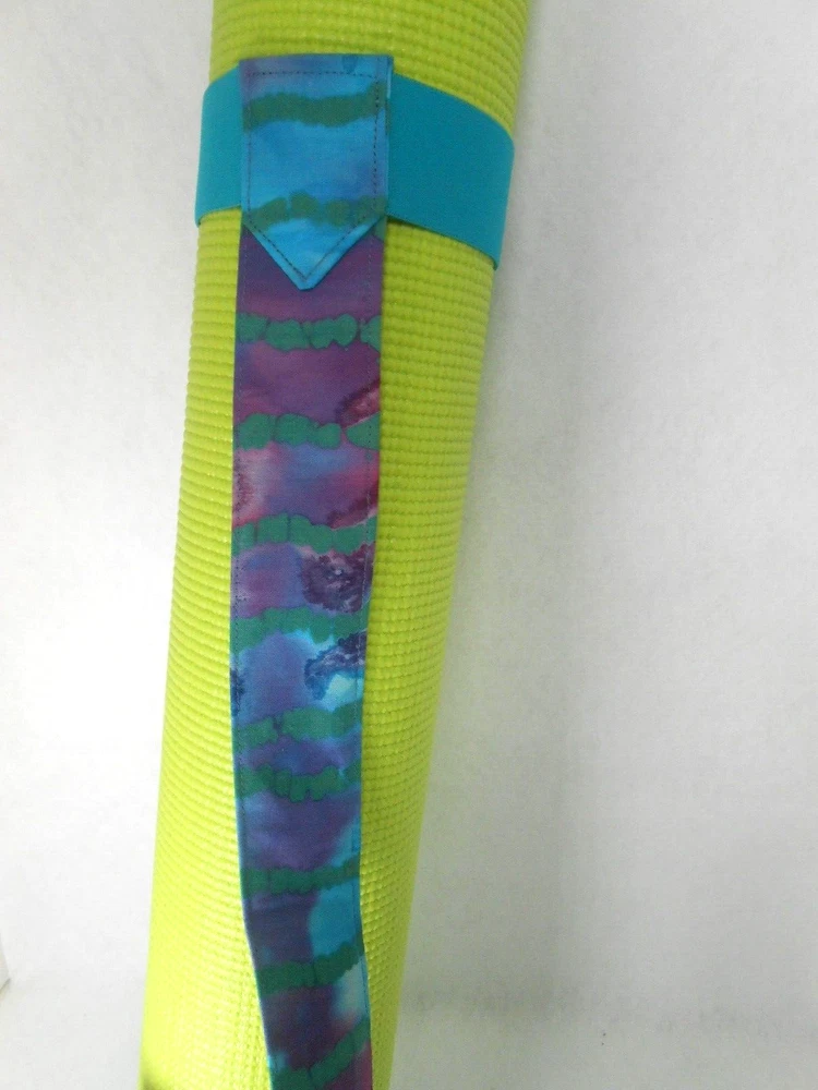 Yoga Mat Carrier with Elastic Bands in Turquoise Batik Print