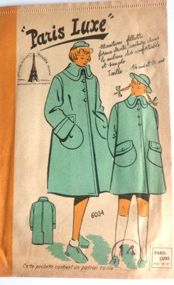 Patron Vintage Paris Luxe – Manteau Fillette Taille 14 Ans – Années Non Précisées – Occasion Scellé