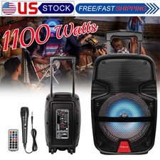 8" Portable Bluetooth Speaker System 1100 Watts PA  Karaoke Speaker LED/USB/FM