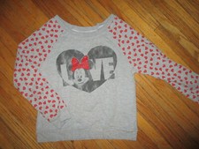MINNIE MOUSE LOVE SWEATSHIRT Gray Red Hearts Disney Crew Neck GIRLS LARGE