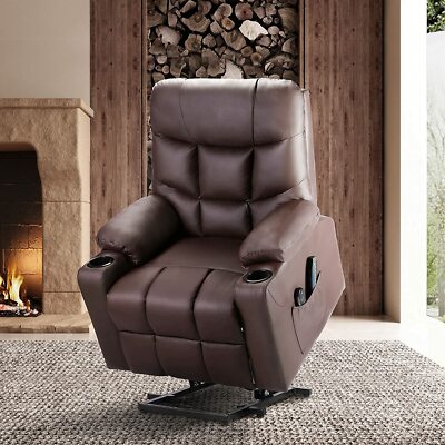 Pu Leather Power Lift Massage Recliner Chair, OKIN Motor, Heat and Vibration