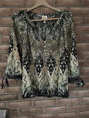 Fig & Flower Anthropologie Women s Multi-print Peasant Boho Pullover Top Size XL